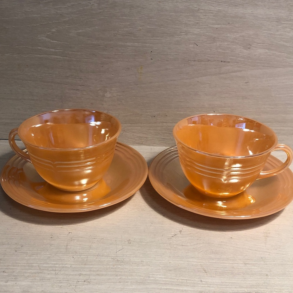 Vintage Fire King peach luster cup and saucer Bundle lot of 2